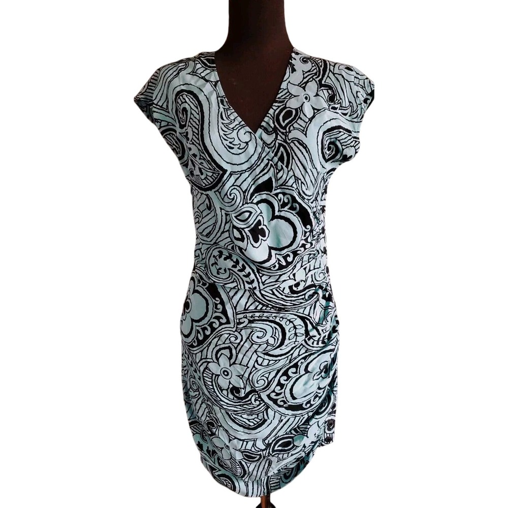 Plenty By Tracy Reese Crossover Bust Blue Ruched Body Snap Side Silk Dress Sz 2